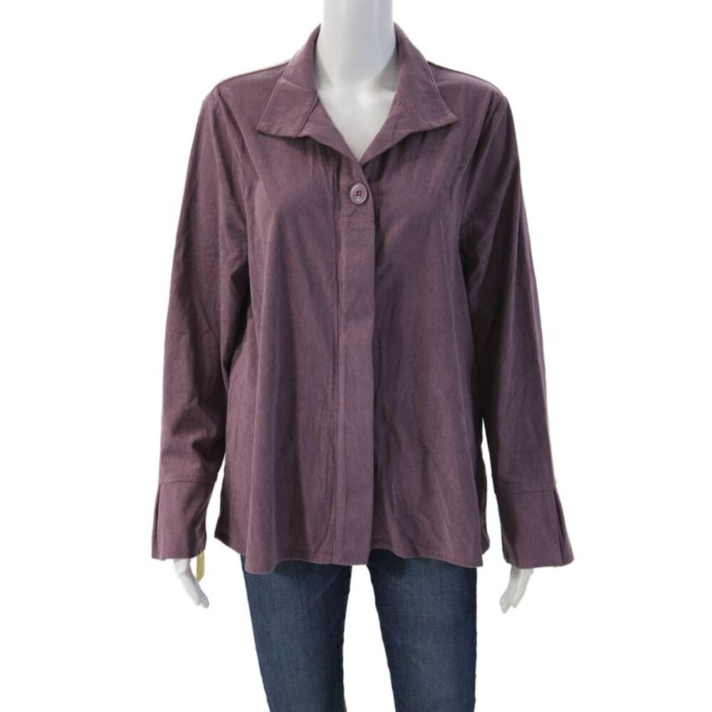 Shana Womens Purple Collared Button Jacket Long Sleeve Solid Classic Size L